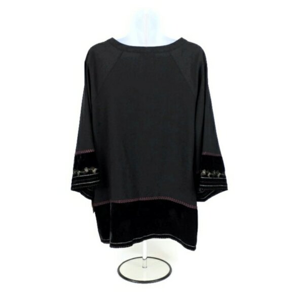 Democracy Black Button Front 3/4 Sleeve Mixed Media Embroidered Top Womens L NWT - Picture 4 of 10